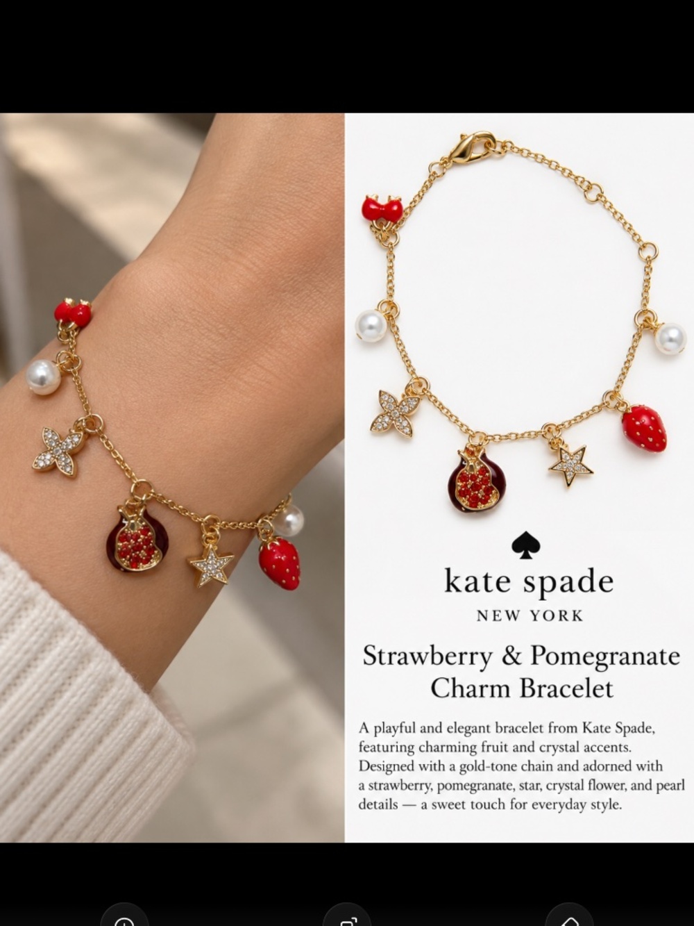 Kate Spade New York Strawberry & Pomegranate Charm Bracelet
